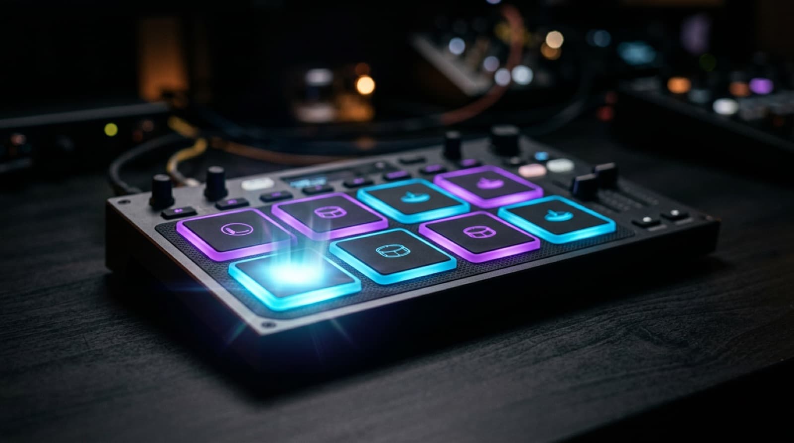 Tapestra key art — a glowing pad instrument on a dark stage